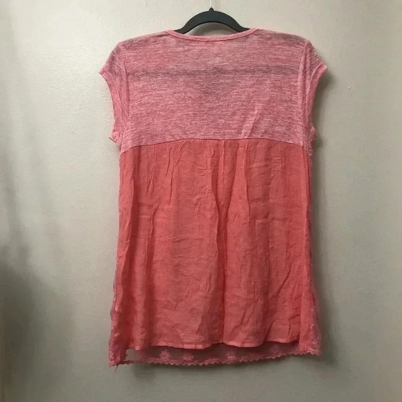 Peach Rayon top with lace‎ overlay Sz S - Picture 3 of 6